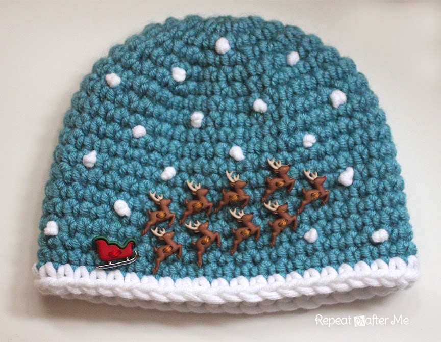 Crochet Santa Sleigh and Reindeer Hat Repeat Crafter Me