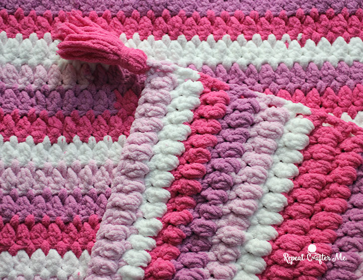 Bernat Blanket Stripes Crochet Cluster Stitch Afghan - Repeat Crafter Me