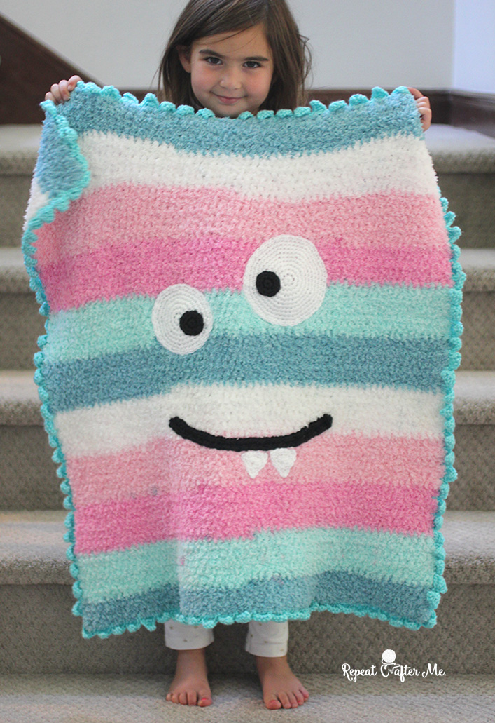 Crochet Monster Blanket With Bernat Pipsqueak Stripes - Repeat Crafter Me