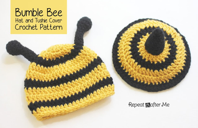 Crochet Bumble Bee Hat and Tushie Cover Pattern - Repeat Crafter Me