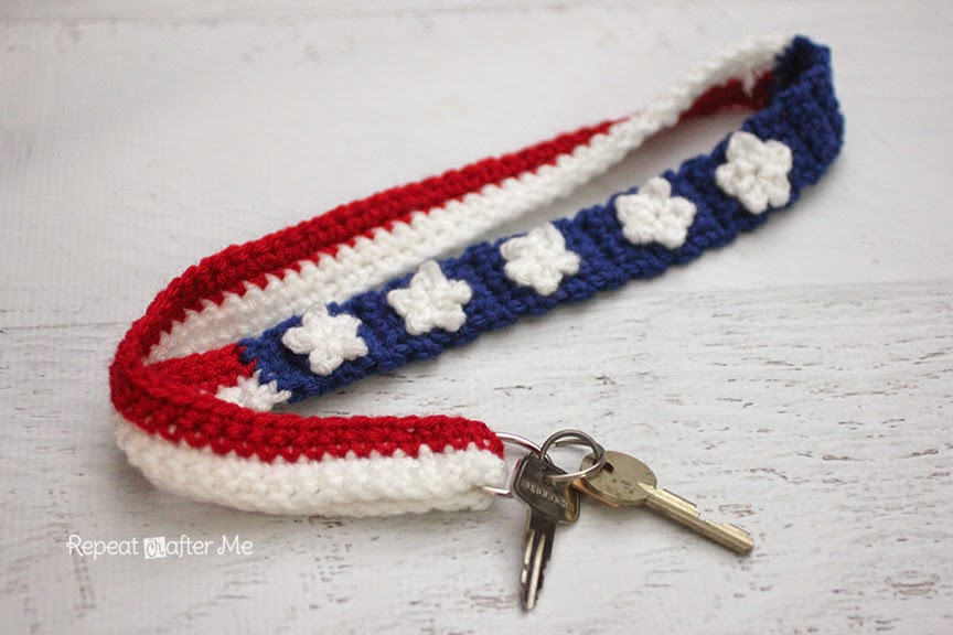 Crochet Stars and Stripes Lanyard - Repeat Crafter Me