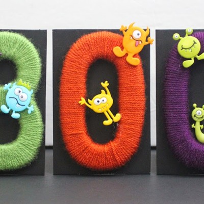 Yarn Wrapped BOO Letters for Halloween