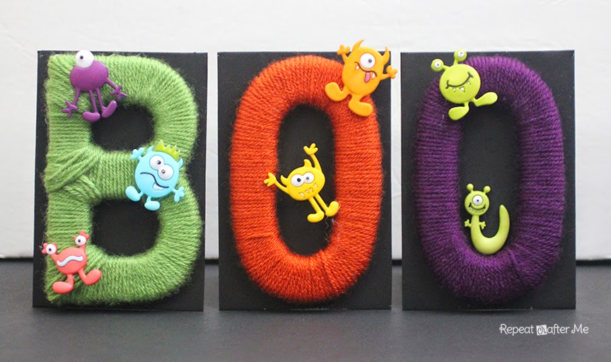 Yarn Wrapped BOO Letters for Halloween - Repeat Crafter Me