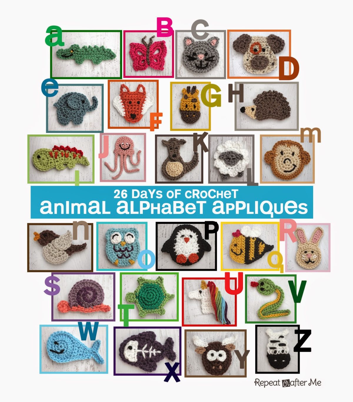 26 Days of Crochet Animal Alphabet Appliques - Repeat Crafter Me