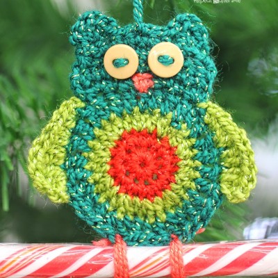 Crochet Owl Candy Cane Ornaments