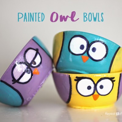 Painted Wooden Owl Bowls