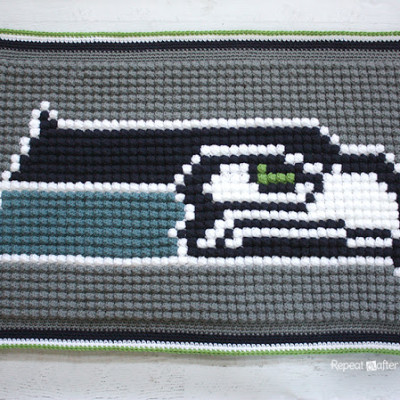 Crochet Bobble Stitch Pixel Blanket (Seattle Seahawks Blanket)