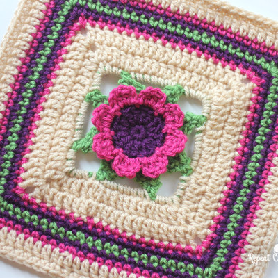 3D Crochet Flower Granny Square