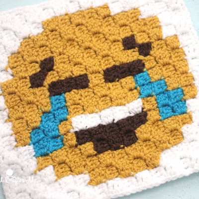 Tears of Joy Emoji C2C Crochet Square and Pixel Graph