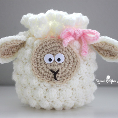 Crochet Sheep Drawstring Bag