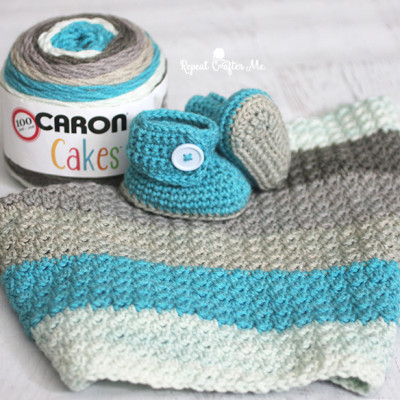 Caron Cakes Yarn Button Baby Booties and Blanket