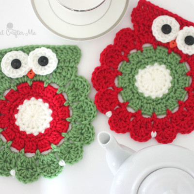 Crochet Christmas Owl Coaster or Trivet