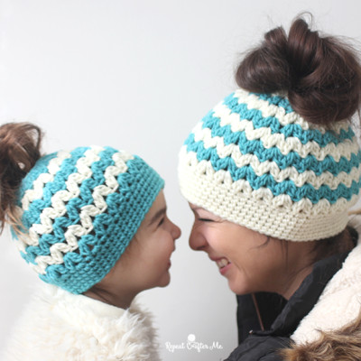 Crochet Mommy and Me Messy Bun Hats