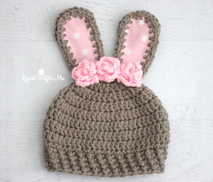 Crochet bunny beanie adult White bunny hat hand knit