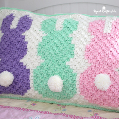 Crochet C2C Bunny Pillow Sham
