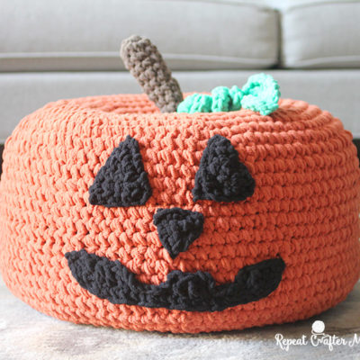 Crochet Jack-O-Lantern Pumpkin Pouf
