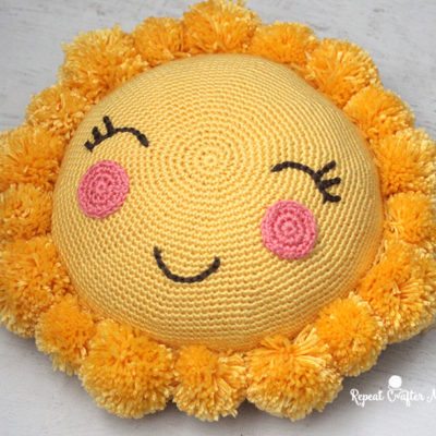 Crochet PomPom Sunshine Pillow for the CYC Pompom Party!
