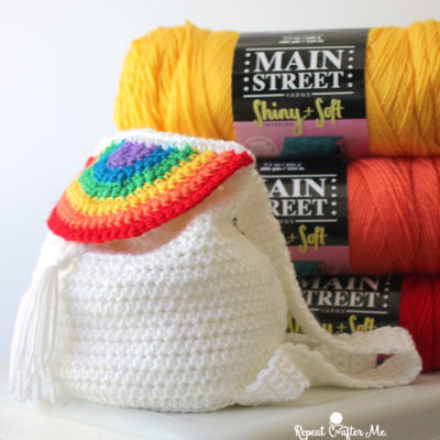 Crochet Rainbow Drawstring Backpack