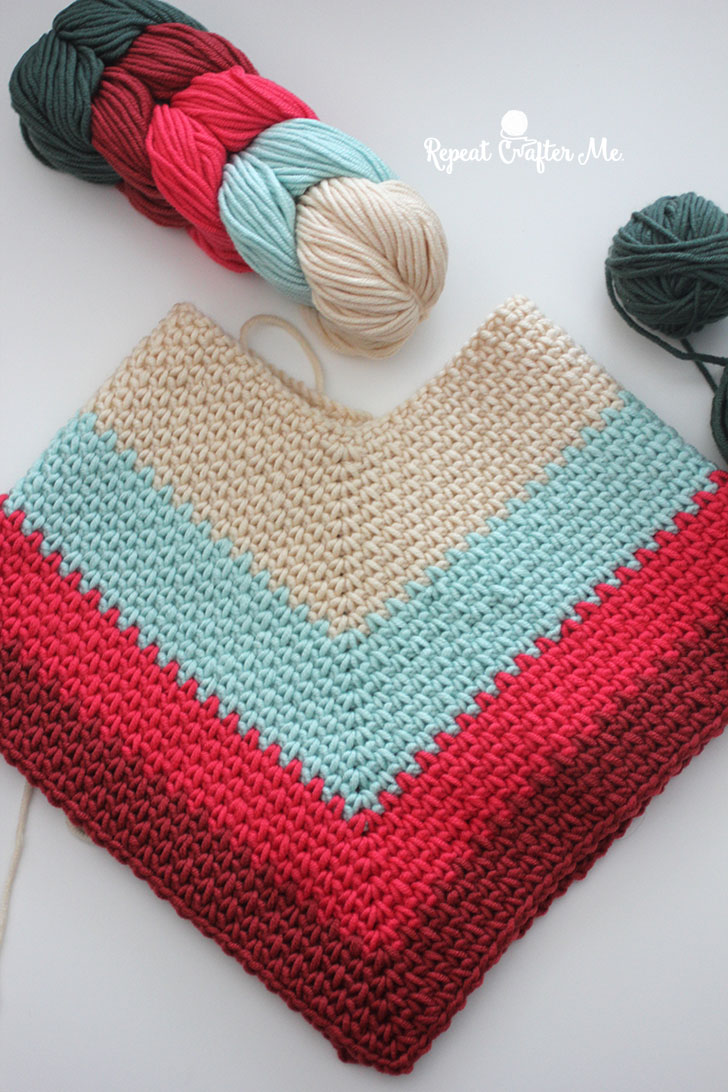 Crochet Kids Poncho with Caron X Pantone Yarn Repeat Crafter Me