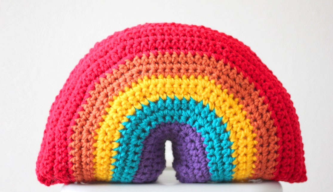 Golden afternoon rainbow crochet pillow