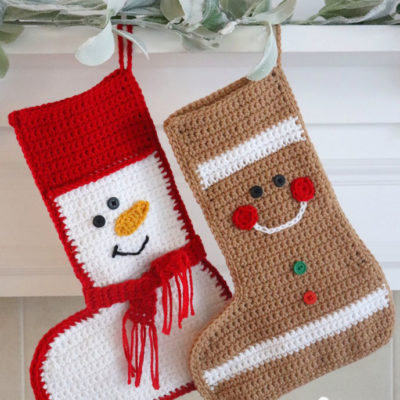 Red Heart Snowman and Gingerbread Stockings