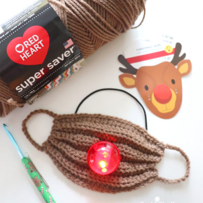 Crochet Rudolph Light Up Face Mask