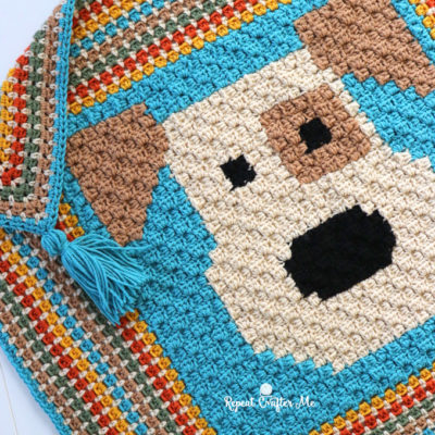 Crochet Puppy C2C Blanket with Block Stitch Border