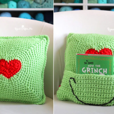 Crochet Grinch Heart Pillow