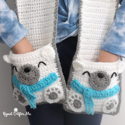 Crochet Polar Bear Pocket Scarf