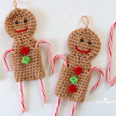 Crochet Candy Cane Gingerbread Man Ornament