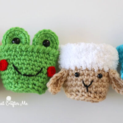 Frog, Lamb, and Bird Spring Crochet Cups