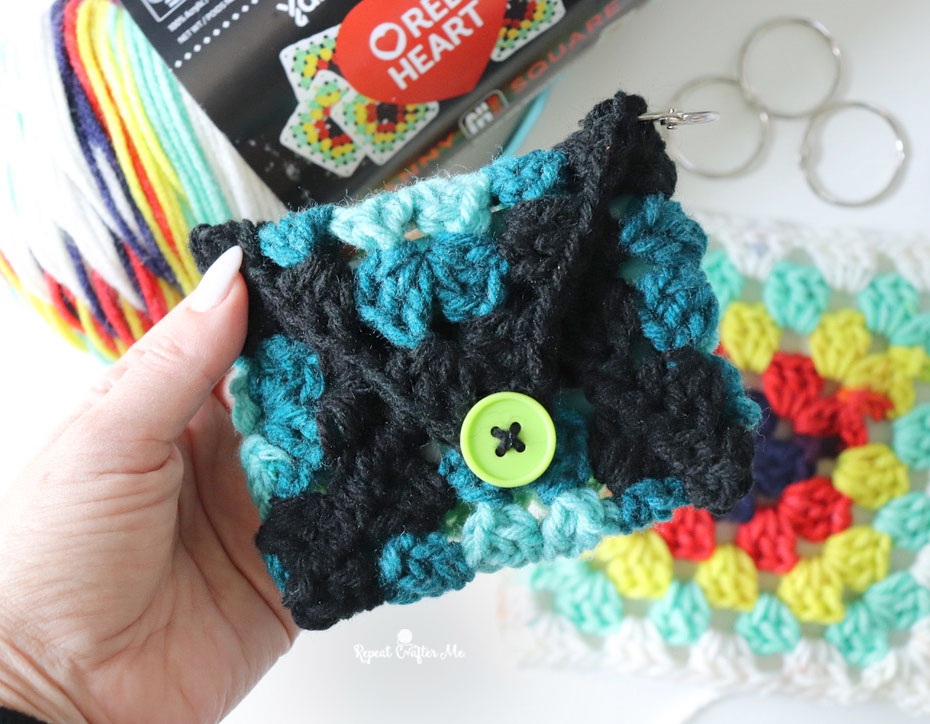 Crochet Granny Square Coin Purse Pouch - Repeat Crafter Me
