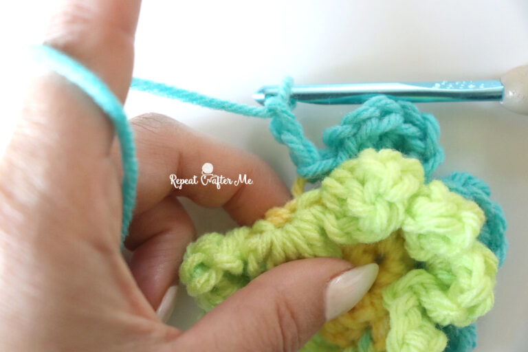 Granny Square Yarn 3D Crochet Flower - Repeat Crafter Me