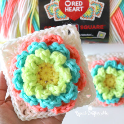 Granny Square Yarn 3D Crochet Flower