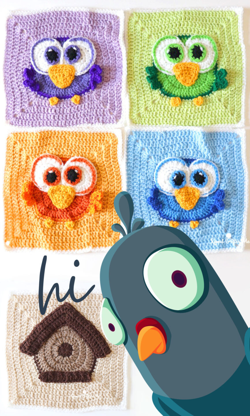 Bird Square Pattern Birdhouse Crochet Square - Repeat Crafter Me