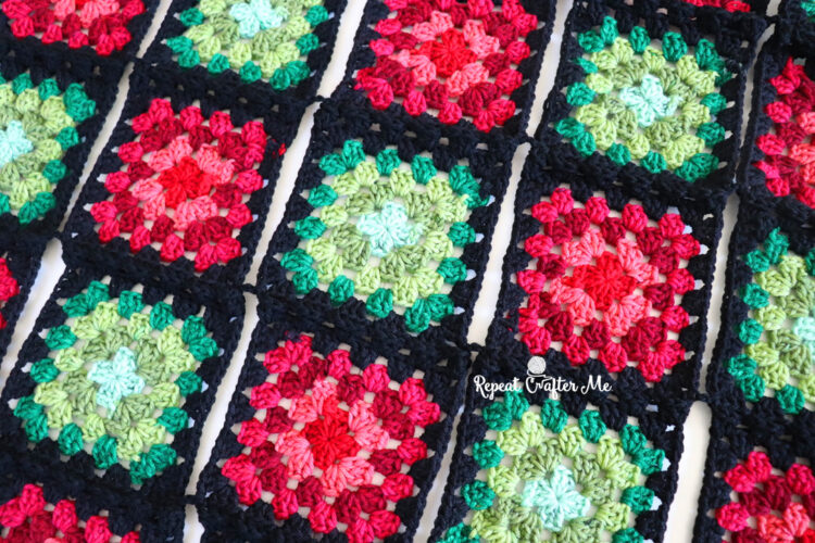 Granny Square Christmas Crochet Blanket - Repeat Crafter Me