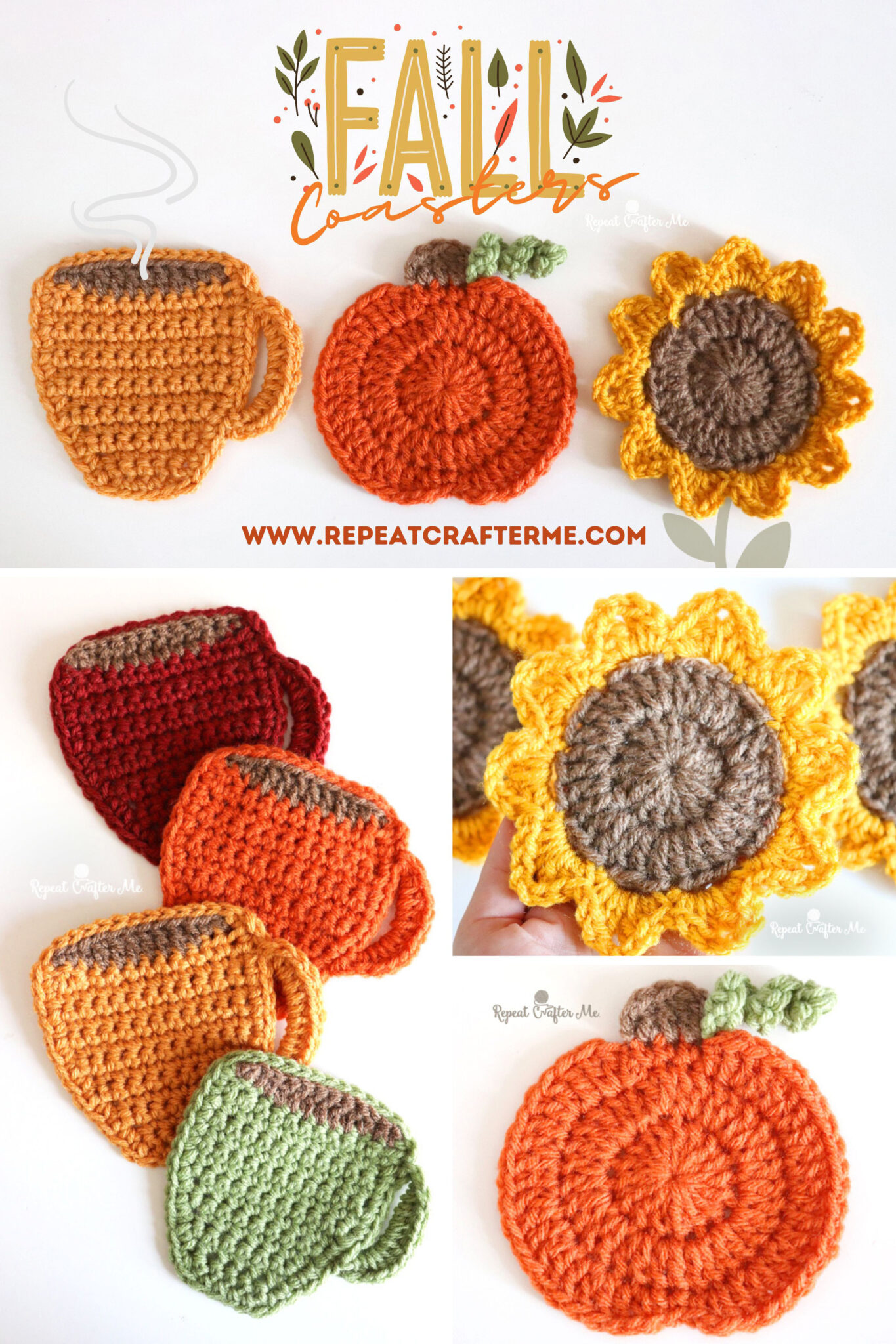 Crochet Coasters for Fall: Sunflower, Pumpkin, and Coffee Cup Patterns ...