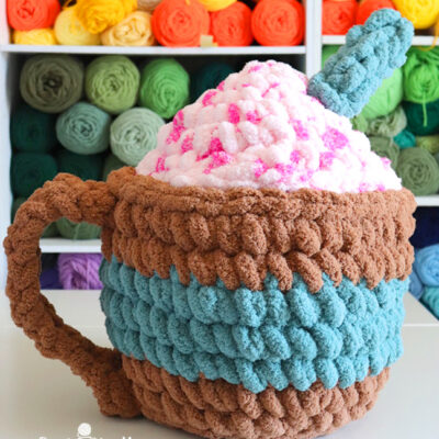 Crochet Cocoa Mug Storage Basket with Bernat Blanket BIG