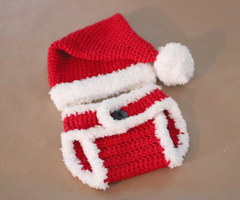 Crochet Santa Hat and Diaper Cover 