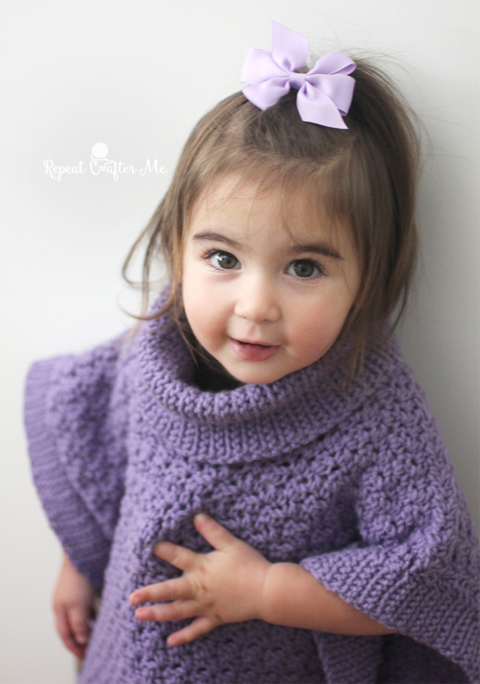 Loose Crochet Alpaca Wool Kids Poncho Purple
