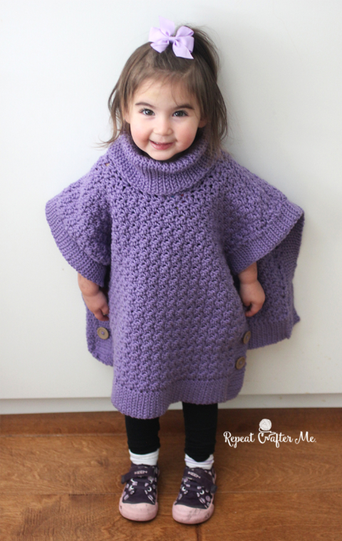 Loose Crochet Alpaca Wool Kids Poncho Purple