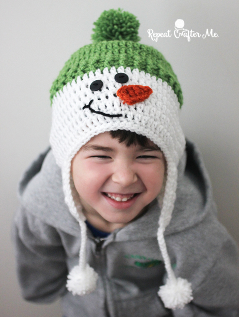 Snowman Earflap Crochet Beanie