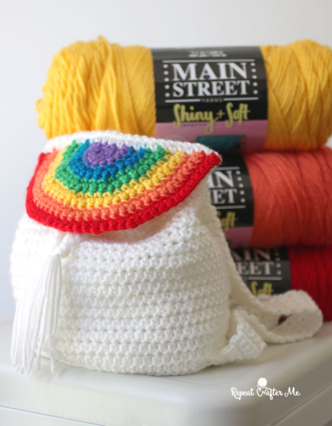 Crochet Rainbow Drawstring Backpack - Repeat Crafter Me display picture 1