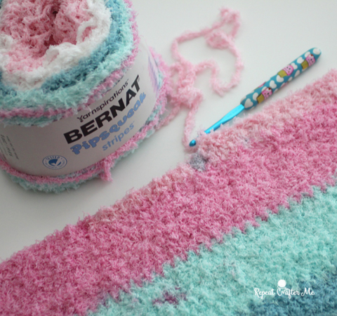 Crochet Monster Blanket with Bernat Pipsqueak Stripes - Repeat Crafter Me