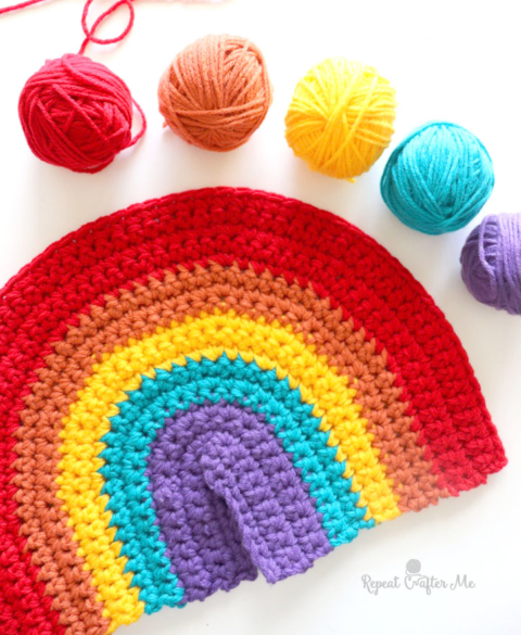 Golden afternoon rainbow crochet pillow