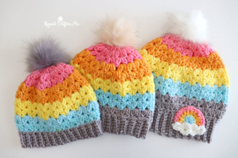 Crochet Cluster V-Stitch Hat with 