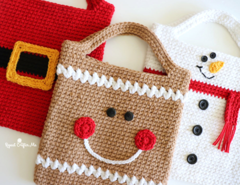 Crochet Christmas Tote Bags (Santa and Snowman) - Repeat Crafter Me
