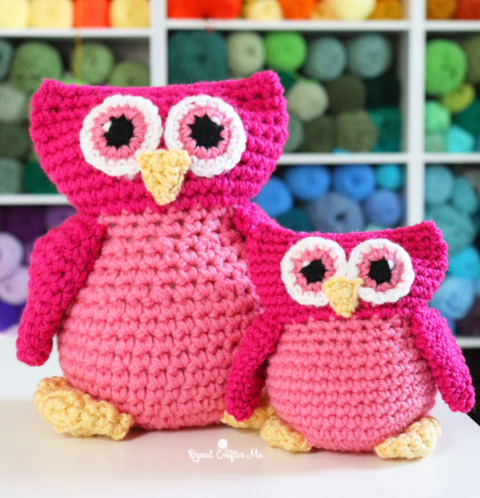 Ollie the Owl with Crochet Cartoon Eyes and Red Heart Super Saver