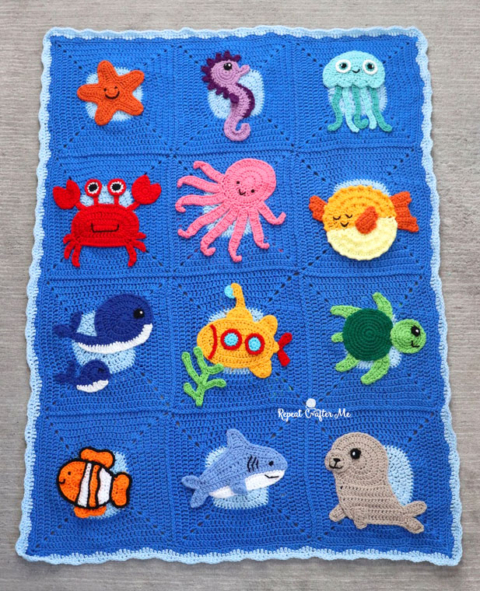 Square Ocean – 海のかけら【24cm×24cm】 Under the Sea CAL Blanket - Repeat Crafter Me