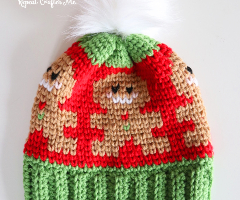 Crochet Knit-Look Gingerbread Beanie - Repeat Crafter Me